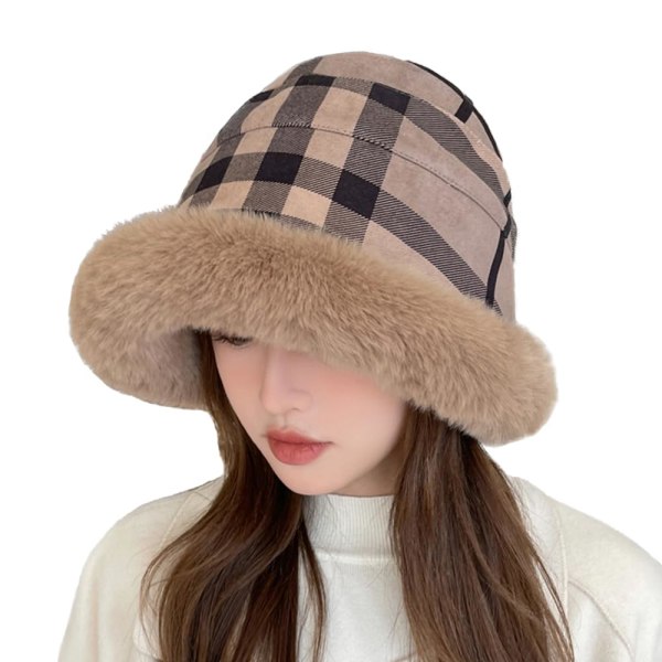 Dame Plys Plys Cloche Hat Vinter Pels Pels Spand Fluffy Kvinder Varm Fleece Floppy Bred Cap Gray