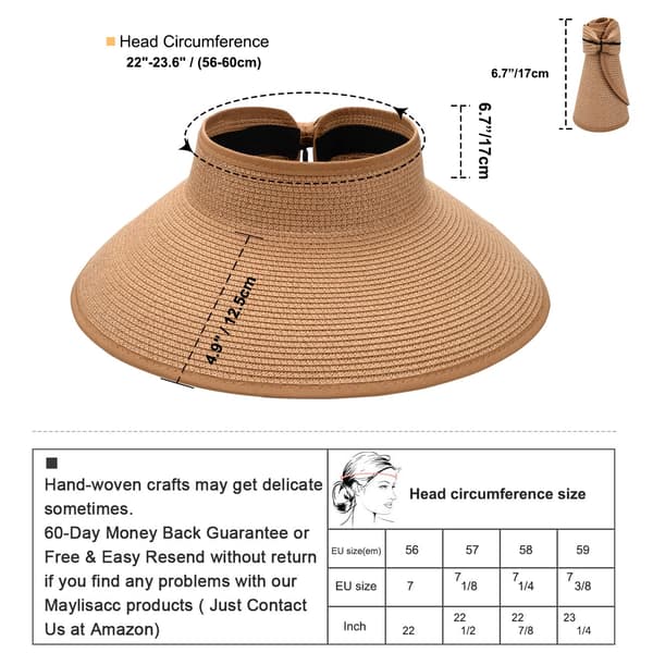 Visor Solhatt Strand Sol Bred Brede Brede for Kvinner UPF 50+ Sommerbeskyttelse, Beige Khaki