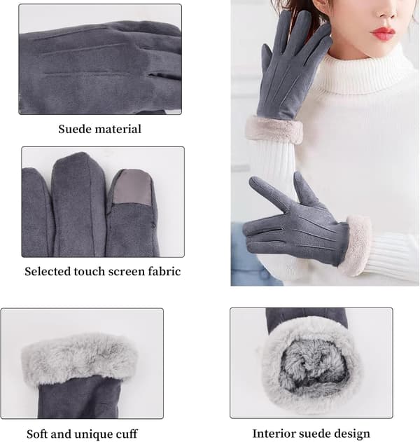 Varma vinterhandskar, pekskärmshandskar för kvinnor, handskar, tjocka och varma handskar Grey