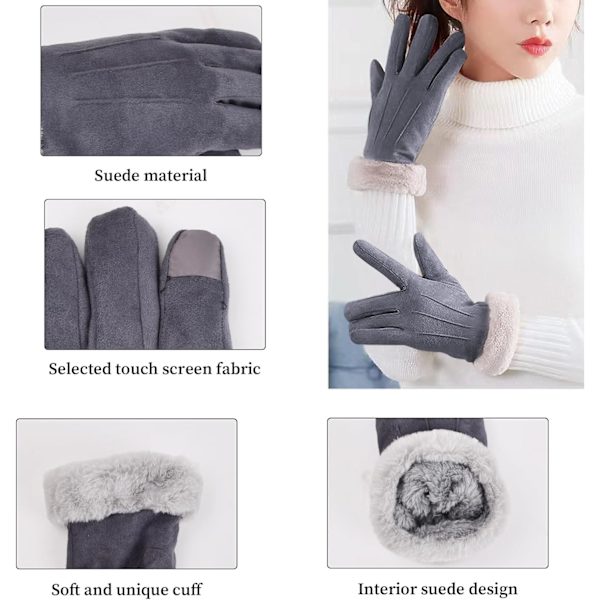 Varme vinterhandsker, touch screen handsker til kvinder, handsker, tykke og varme handsker Grey
