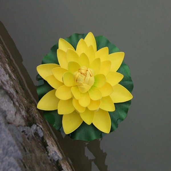2 stk. kunstige flydende skumlotusblomster, naturtro lotusblomster til dam og pool, realistisk dekoration til hjem, have, dam og akvarie (gul)