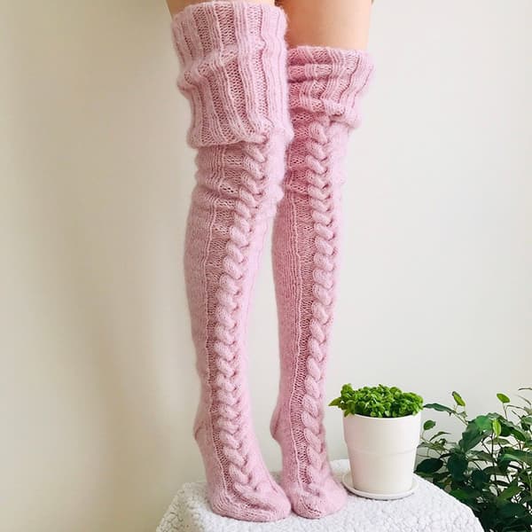 Kvinners Overknee Strømper Lange Knestømper Tenåring Student Overknee Strikkede Strømper pink