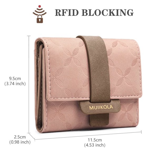 Plånbok RFID-blockerande plånbok för kvinnor Damplånbok i 100 % veganskt läder, liten damplånbok med 5 kortplatser och 1 ID-fönster, rosa Pink