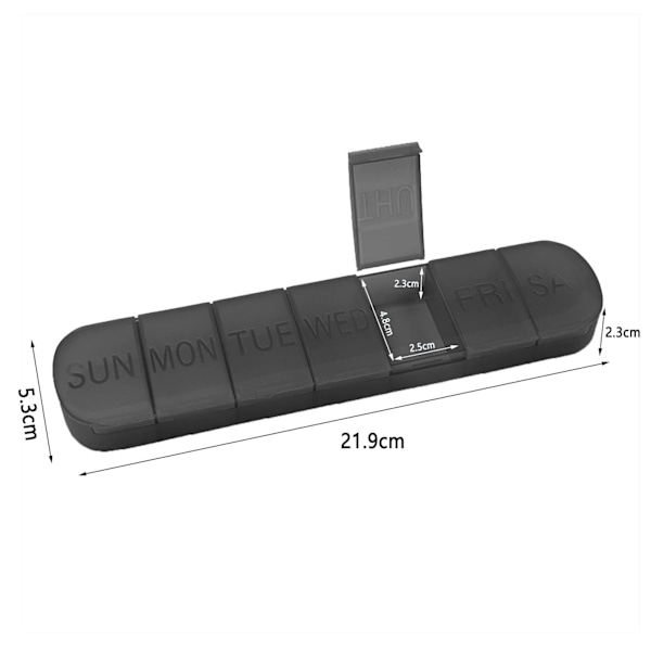 Veckovis pillerbox, 7 dagars medicinpillerboxar 7 fack, pillerbox, medicinlåda (svart)