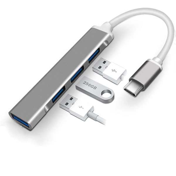 Mini USB C -keskitin 4-in-1 - USB C - USB-sovitin - Moniporttisovitin MacBook Airille - USB Type C - Harmaa