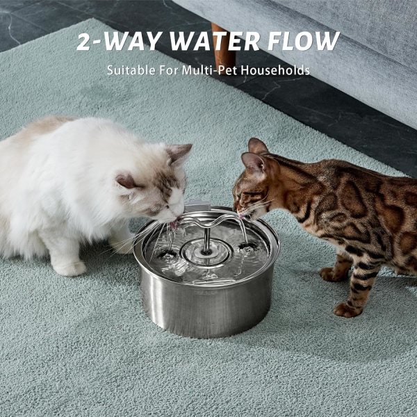 Cat Water Fontene for Drikke, 3,2 L Cat Water Fontene, Ultra Silent Rustfritt stål Automatisk Cat Fountain, med filter for andre flere kjæledyr