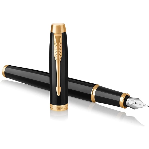 Fyldepen | Sort Lak med Guldtrim | Medium Nib med Blå Blækrefill (0,5 mm) Black