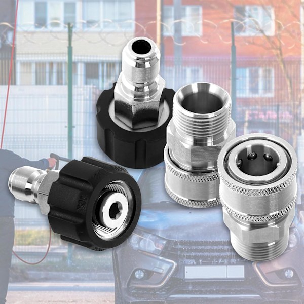 4-pack trycktvättsadapter M22 14mm till M22 rostfritt stål, 5000 PSI