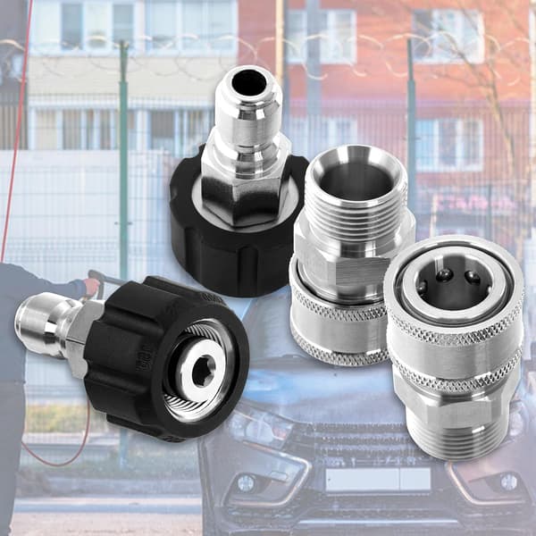 4-pak trykvaske-adapter M22 14mm til M22 rustfrit stål, 5000 PSI