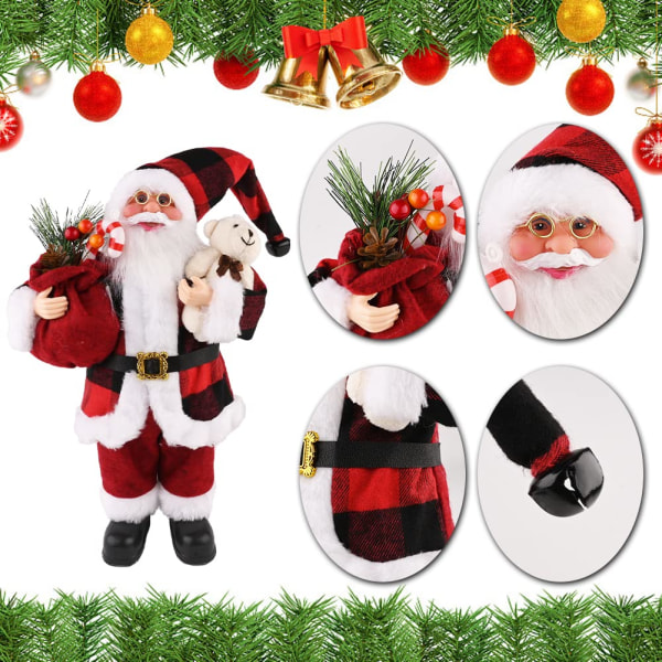 Julenissepynt Julenissen stående julenissefigur Plast julenisse stående dukke Realistisk julenisse juledekorfigur Santa Claus