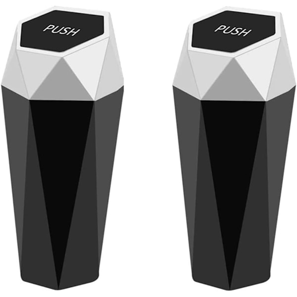 2-pack Mini Bil Papperskorgar med Lock, Läckagesäker, Plast, Mini Papperskorg, Roterande Lock Papperskorg, för Bil, Hem, Kontor, Kök, Sovrum