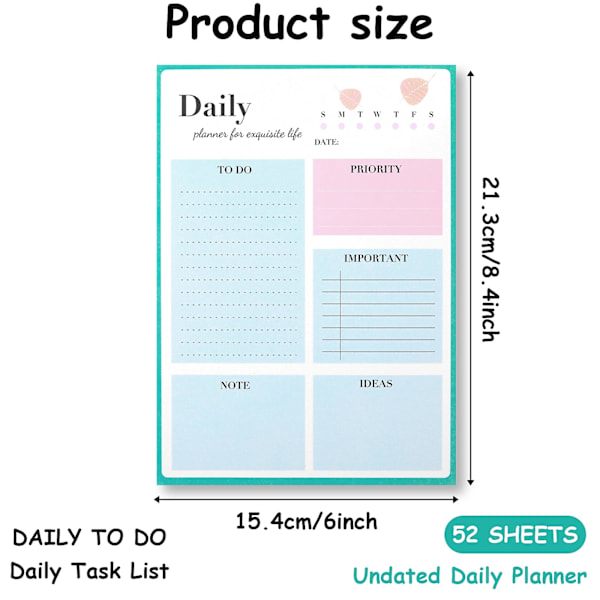 To Do List Notepad - Udateret daglig planlægger 52 ark rive af 15 x 21cm opgaveplanlægningspuder, To Do List Notebook Checkliste