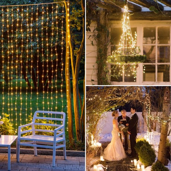 Gardinstang Fairy Lights, 300 LED 3x3m Vinduesgardin Lys Varm Hvid, Vandtætte LED Hængende Lyskæder til Soveværelse Bryllup Have Xmas Dekoration Orange