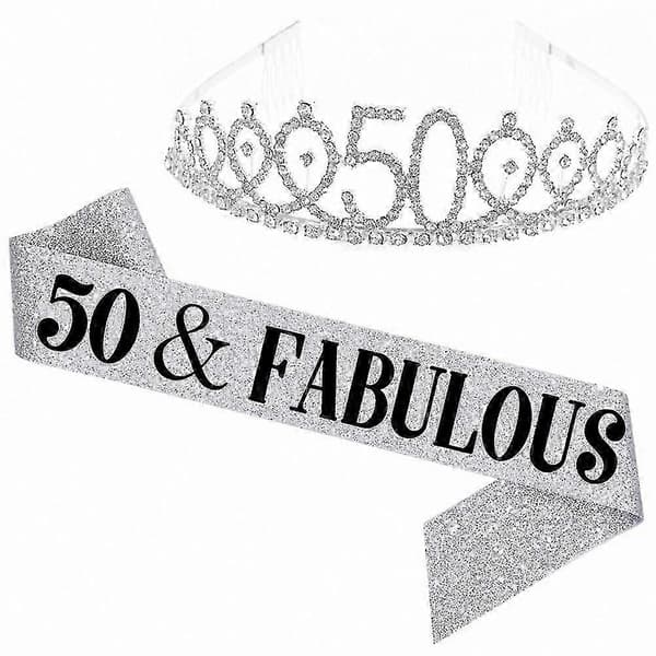 Glitter Rhinestone Bokstav Skjerf og Tiara Sett for Kvinner Bursdagsfest Dekor