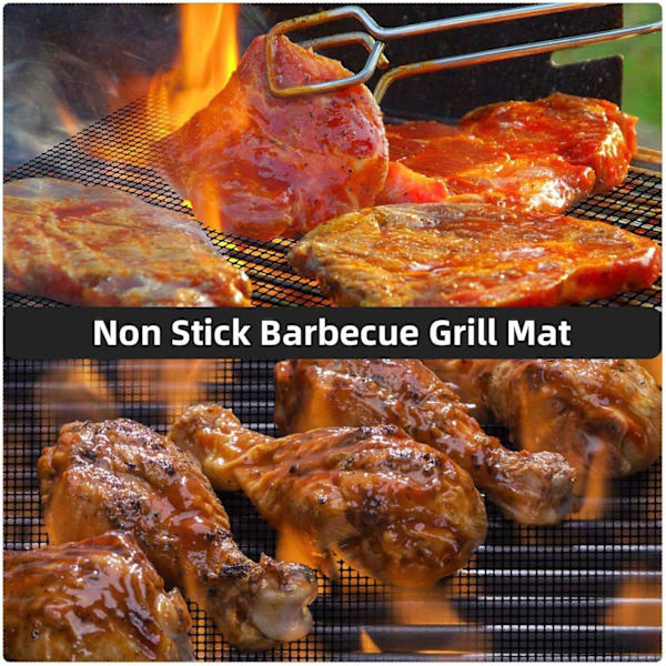 BBQ Grill Mesh Mat Set, 3 stk. Genanvendelige grillmåtter med non-stick belægning til grillning af kød, bagning, grillning og bagning, 40x33cm 3PCS
