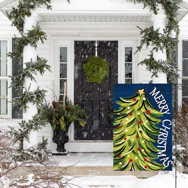 Julgransflagga för trädgården 12x18 tum dubbelsidig, Julgran Jul Vinter Semester Trädgård Utomhus Dekorativ Flagga, Blå