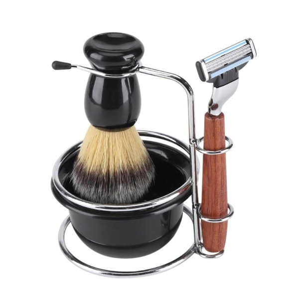 Skægbarbersæt, 4 stk. sæbeskål barberingsholder i rustfrit stål barberbørstesæt til barbering, perfekt som gave til mand eller far
