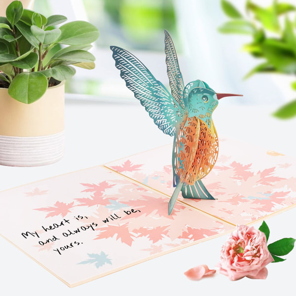 Pop Up bursdagskort. 3D-kort for julemorsdag Valentinsdag-jubileum Tenker på deg. (Kolibri)