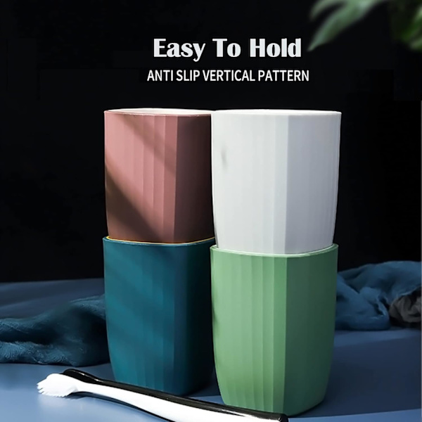 4 kpl Tumbler-mukia, hammasharjan muki, 300 ml, hammasharjan säilytyslaatikko, ympäristöystävällinen muovijuomakulho, sininen + fuksia + vihreä + valkoinen