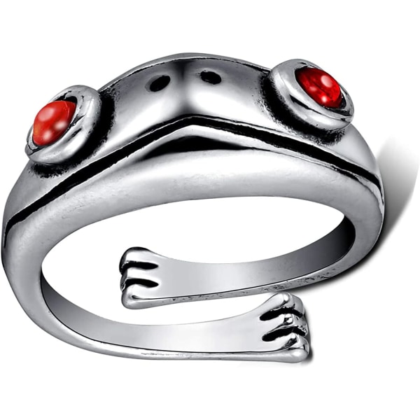 Retro Frø Ring, Vintage Sølv Frø Ring med Rød Jade Granat, Justerbar Kreativ 3D Åben Ring Smykker Gave til Valentinsdag Fest Fødselsdag
