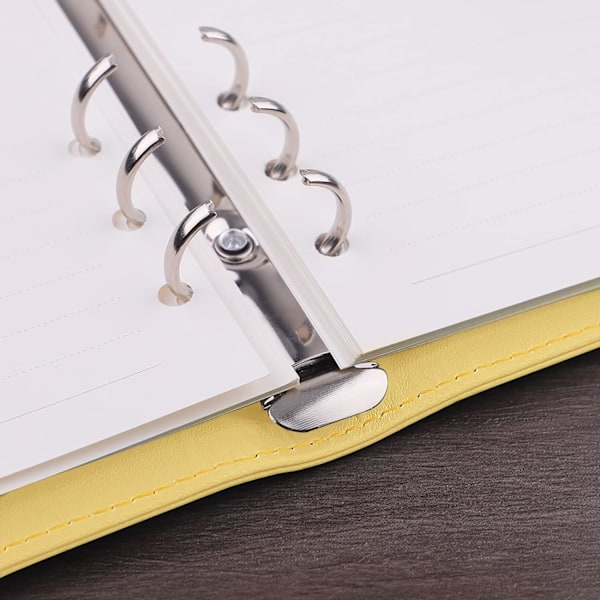 A6 PU Läder Notebook Binder Påfyllningsbar 6 Ring Binder, Lösblad Personlig Planner Binder Omslag med Magnetiskt Spänne Stängning, Gul