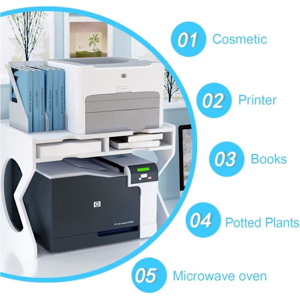 Printer Desktop Stativ, Skrivebordsarrangør Hvid med Opbevaring af Kontorartikler Printer med Justerbare Fødder (16,5”x10”) 16.5x10x12.2