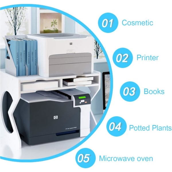 Printer Desktop Stativ, Skrivebordsarrangør Hvid med Opbevaring Kontorartikler Printer med Justerbare Fødder (18,5”x12,4”) 18.5x12.4x13