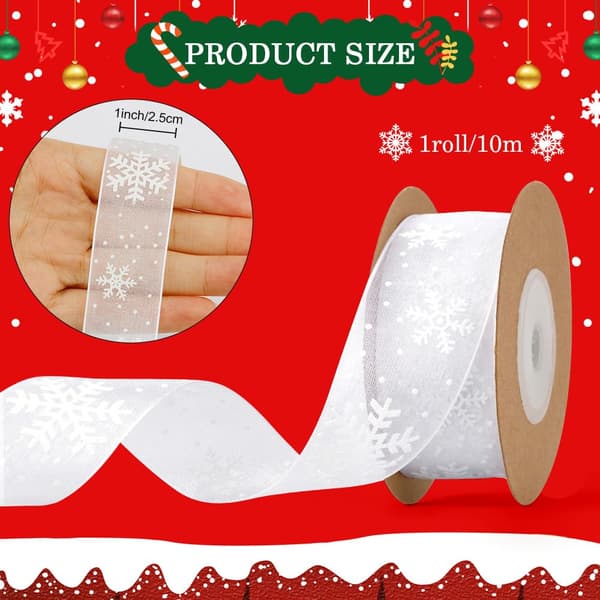 Vitt satinband för dekoration, present, förpackning, bröllopsbukett och jul - Julband - 1 volym