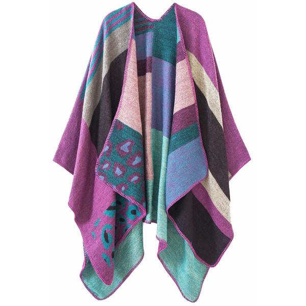 Kvinnors Poncho Stickad Överdimensionerad Filt Cape Scarf purple