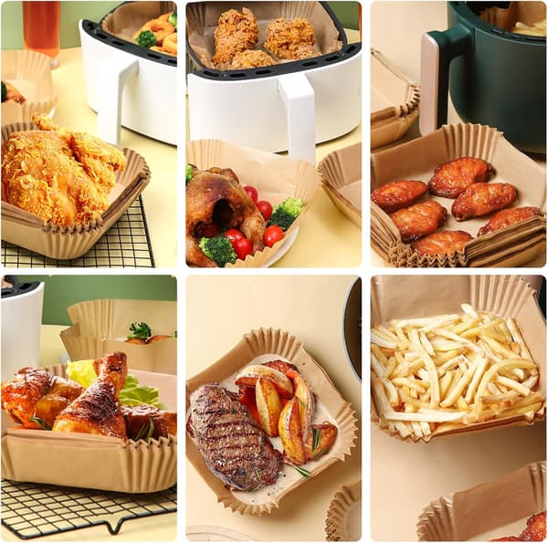 Air Fryer-Foder, 100 st Air Fryer Bakpapper, Icke-Klibbigt Engångsbakpapper Kvadrat 16cm