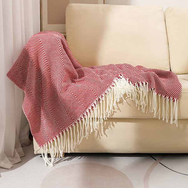 Hyggeligt tæppe, sengetæppe, sofa, uldtæppe, tæppe, sofatæppe, fluffy sofatæppe, merinouldtæppe, fluffy varmt plaid red 127*172cm