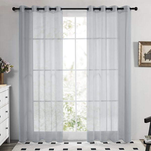 Set med 2 gardiner, transparente gardiner, ringgardiner, 260 x 140 cm