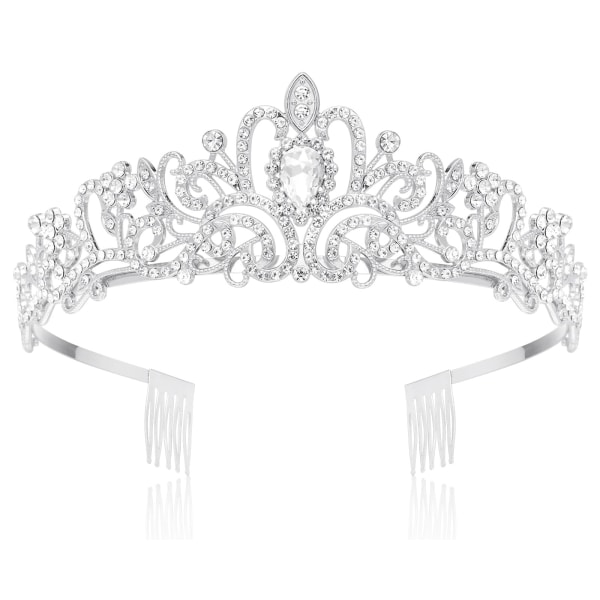 Tiara kristallkrona med strasskam för brudkrona, bröllop, bal, skönhetstävling, prinsessfester, bröllop tiara, tiara barn, prinsesskrona WHITE