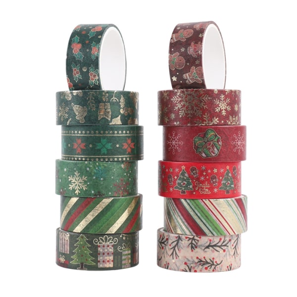 12 ruller Christmas Washi Tape, Xmas Gold Foil Washi Tape, Dekorativ maskeringstape, Holiday Xmas Washi maskeringstape