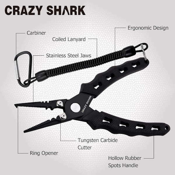 Fiskepliers, rostfria fiskeverktyg, volframkarbidskärare, splitringstång, fiskegåvor till män (svart) Black