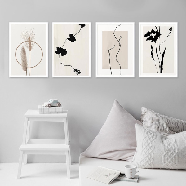 Premium set Esteettinen kukka mustavalkoinen kuva Canvas Art Juliste Moderni seinäkuva Olohuoneen sisustus kehyksetön 50*70cm