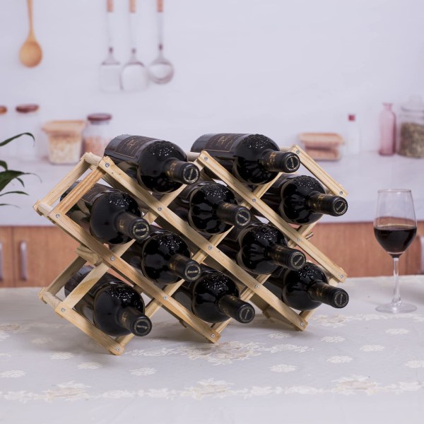 Vinreol i træ, stabelbar, 10 flasker opbevaring 45X12,5X31CM, vintage flaskereol til opbevaring af vin, drikkevarereol flasker samlet i hånden