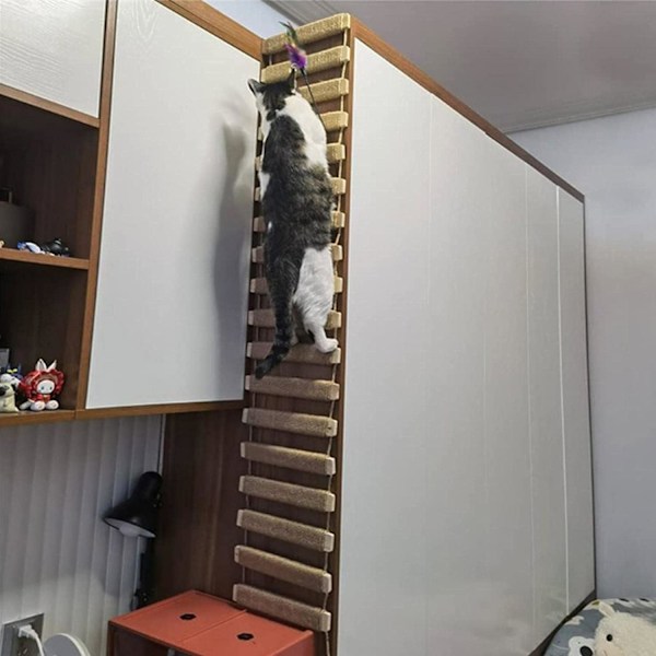 Klösställning i sisalrep - Kattstege - Klätterbro för katter - Väggmonterad klätterställning - Kattmöbel (100 cm)