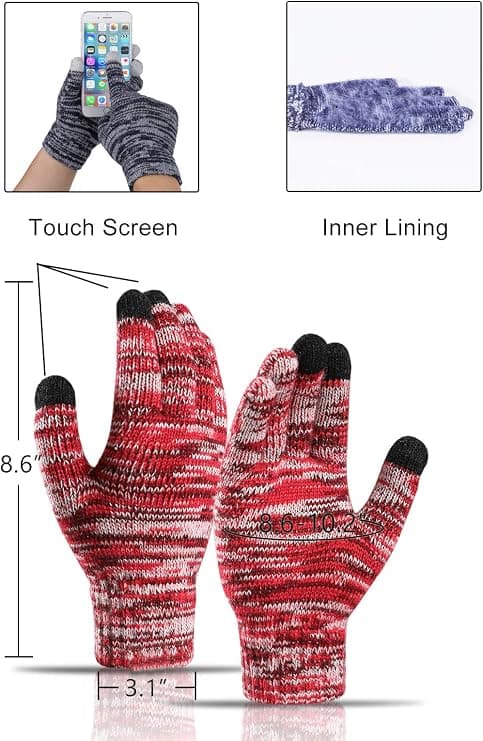 Dam vintermössa set, bobble mössa, pekskärmshandskar och halsduk med fransar red