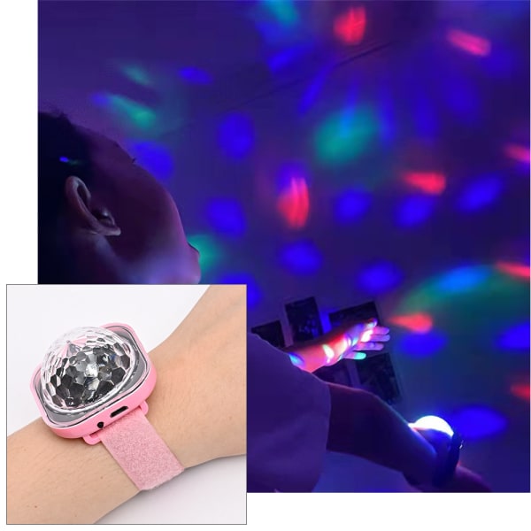 Disco-valo, tähtiprojektorin valo, juhlapallovalot, lasten watch , mini-LED-yövalo värinvaihdolla (vaaleanpunainen)