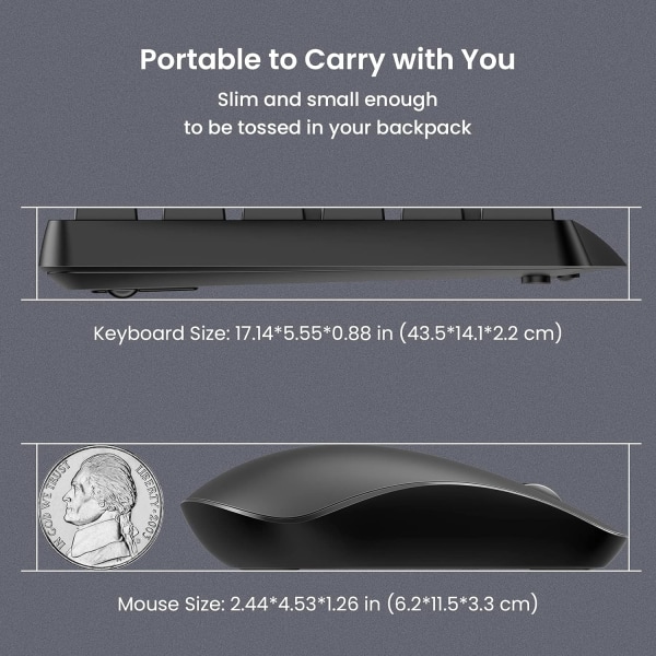Trådlöst tangentbord och mus-set, trådlöst tangentbord ergonomisk design & tyst USB sladdlös mus-kombo, för Windows-dator PC bärbar dator skrivbord, svart