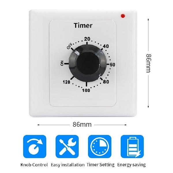 120 Minuters Timer, AC 220V, 15A, Intelligent Mekanisk Nedräkningstimer, Tidbrytare, 86 Panel Timer Kontrollvred