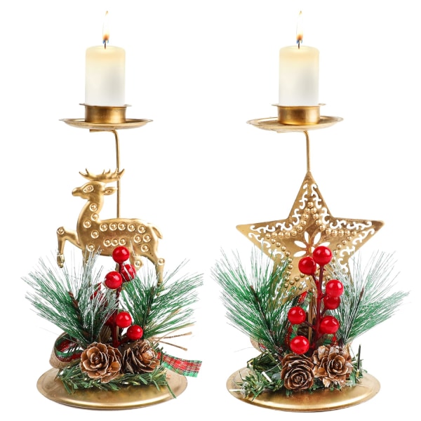 2-pak julestage, metal søjle lysestager jule lysestage til jul Bordkappe Pejs dekoration five-pointed star