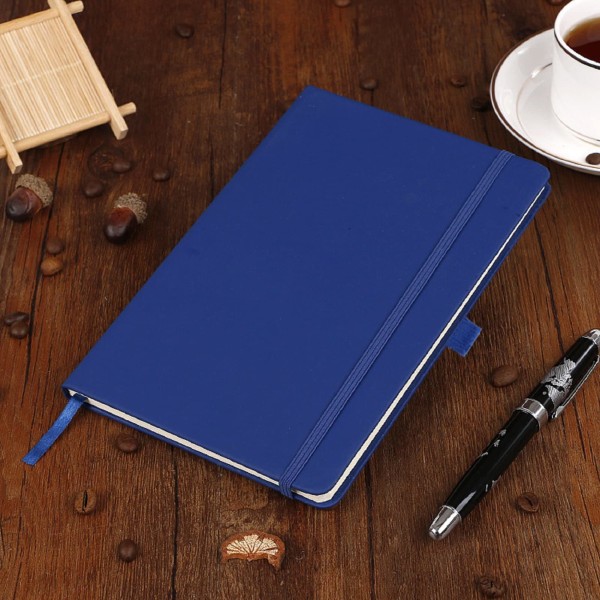 A5 Notatbok med linjerte sider, elastisk bånd, PU-lær klassisk skrivebok medium premium linjert papir rulet journal 200 sider (blå) Blue