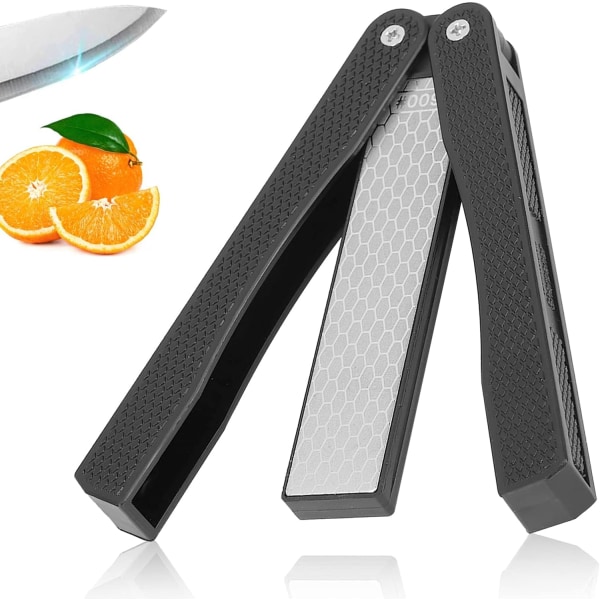 400/600 Grit Knivesliper, Håndholdt dobbeltsidet slibesten Foldelommeknivsslibere til udendørs camping køkkenhave（Sort） Black