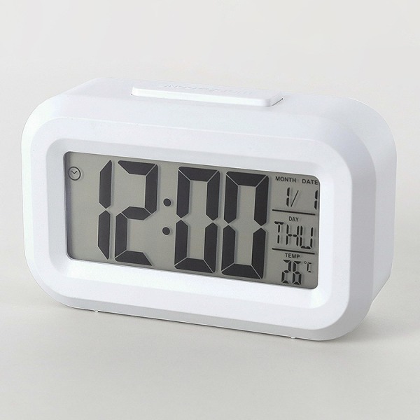 Digital väckarklocka sängbord, LED-displayklockor med justerbar snooze för sovrum hemmakontor kök（Vit）