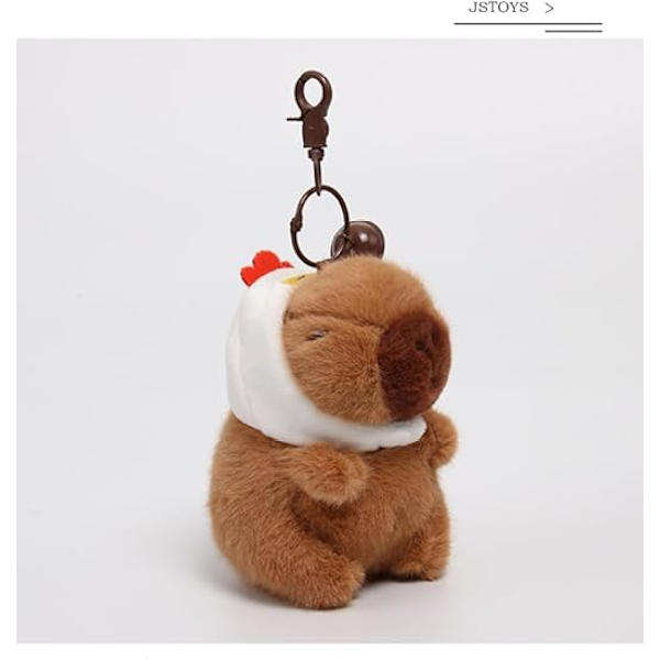 Mænd Kvinder Super Nuttet Kreativ Sjov Blød Plys Brun Capybara Nøglering Nøglering Taske Rygsæk Vedhæng Dyr Nøglekæde, Jordbær Hat