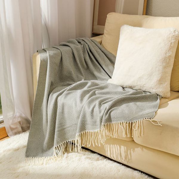 Koselig teppe, sengeteppe, sofa, ullpledd, teppe, pledd, sofateppe, fluffy sofateppe, merino teppe, fluffy varmt pledd grey 127*172cm