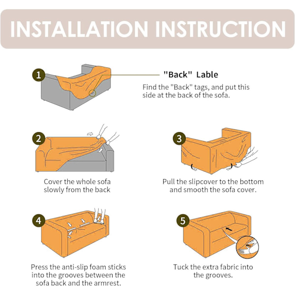 Stretch Sofa Cover, 2 Seater med Armrests Sofa Cover, Non-Slip Sofa Protective Cover med 1 Cushion Covers Pentagram