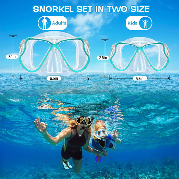 Tørr Snorkelsett, Panoramisk Bredt Syn, Anti-Duggs Dykkermaske, Profesjonelt Snorklingsutstyr - Grønn